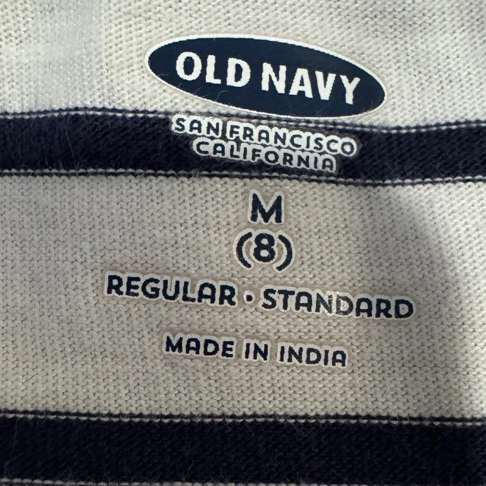 Old Navy Girls Striped Midi Dress Size 8 White Navy Blue Coral Summer Vacation